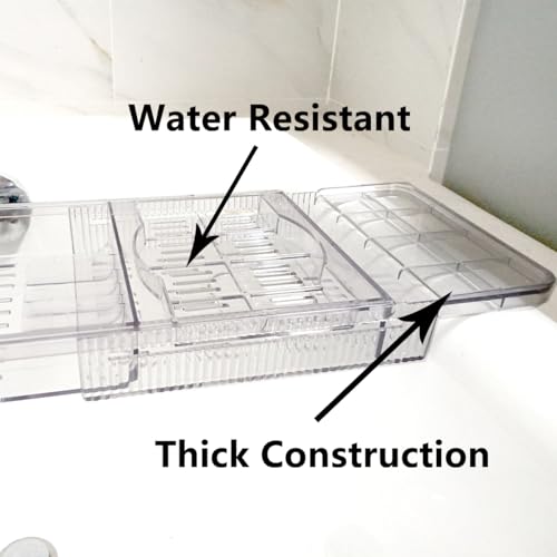 Adjustable Bathtub Tray - Transparent Acrylic Expandable Bath Shelf, Spa Caddy Tray for Relaxing Reading, Wine Glass, Women Luxurious Bathtub Accessories