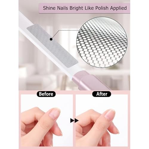 Glass Nail File and Buffer with Case, Crystal Fingernail Files for Natural Nails Nano Nail Shiner Polisher Care Kit for Travel Salon Stocking Stuffers for Women Girl Wife Gifts-Rose Gold