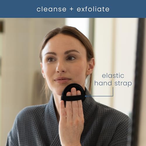 S&T INC. Face Scrubber, Dual-Sided Face Exfoliator with Elastic Strap, Facial Cleansing Pads and Makeup Remover, 3.3 Inch Diameter, 6 Pack, Black and Taupe