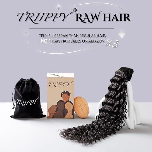 TRIIPPY Raw Hair Clip in Extensions Deep Wave - Triple Lifespan Virgin Hair, 20 Inches - Keep Texture & Smooth After Multiple Washes - 100% Indian Hair