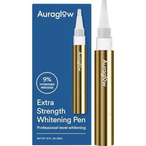 Auraglow Extra Strength Teeth Whitening Pen, 9% Hydrogen Peroxide, 40+ Whitening Treatments, Whitens Teeth Fast, No Sensitivity, 4mL