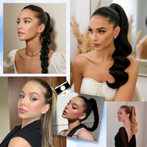 22 Inch Human Hair Ponytail 90g Long Wrap Around Ponytail Balayage Chocolate Brown to Caramel Blonde Real Hair Ponytail Extension for Women(22inch,Balayage Chocolate Brown to Caramel Blonde)