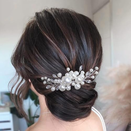Evild Pearl Hair Accessories Wedding Bride Hair Comb Bridal Hair Pieces for Women (Silver)