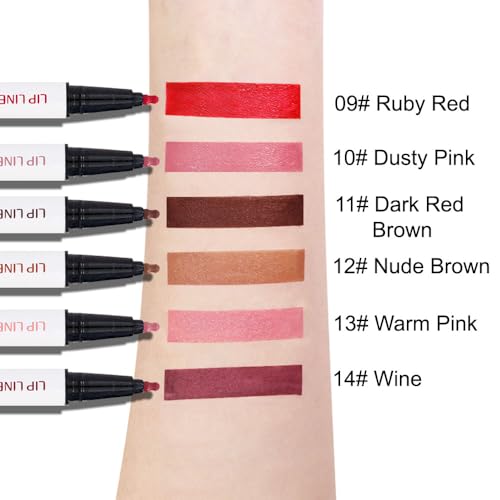 Longwear Liquid Lip Liner Stain Marker Pen Long Lasting Waterproof, Dark Red Brown Lips Marker Stain Matte Semi Permanent 24 Hour Lip Liner and Lipstick Combo, Color Stay Lipliner Stains peel off 11