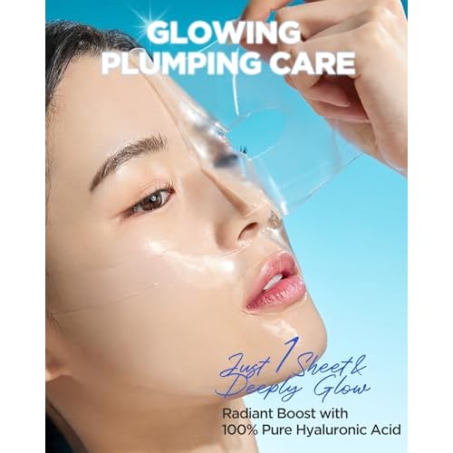 WELLAGE Real Hyaluronic Glow Booster PDRN Hydrogel Face Sheet Mask - Over night Face Masks for Deep Moisture Plumping and Radiant Skin - Korean Skincare, 5 Sheets