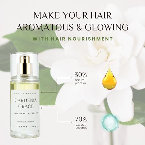 Hair Perfume for Women, Summer Lightweight Long Lasting Fragrance Mist - 3:7 Hydrating Serum Alcohol Free Formula, Argan Oil Scented Hair Spray with Keratin & Elastin (Gardenia Grace) 2.7 fl oz