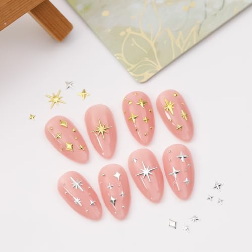 200Pcs Star Nail Charms for Nails Art 3D Gold Star Nail Charms Metallic Studs Rhinestones Stars Nail Jewelry Decorations Manicure Supplies Accessories for DIY Craft (G200)