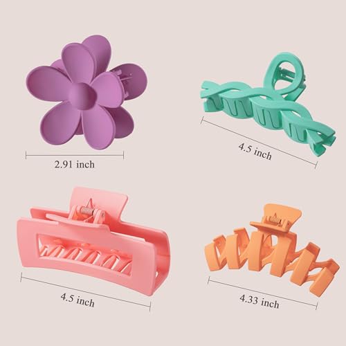 8PCS Hair Clips for Women, Flower Claw Clips for Thick Hair, Non-Slip Hair Accessories with Multi-Styles, Colorful Hair Claw Clips and Variety Pack, Ideal for Girls