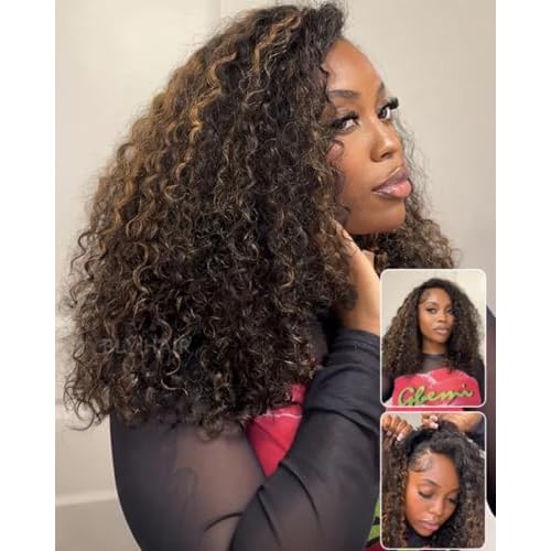 BLY Highlight Water Wave Half Wig Human Hair 3 in 1 Glueless Drawstring Flip Over Wear Go Wig for Women 1B 30 Color 180 Density Beginner Friendly Wigs 18 Inch