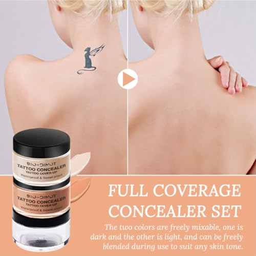 Tattoo Cover Up, Waterproof Concealer Makeup Cream, Skin Concealer Set for Tattoos/Scars/Birthmarks/Dark Spots/White Spots, Suitable for Both Men and Women-2 Color