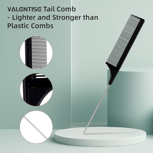 Boar Bristle Slick Back Hair Brush, Teasing Hair Brush with Black Carbon Fiber and Stainless Steel Tail Comb, Slick Hair Brush Set for Parting and Sectioning, Suitable for All Styling