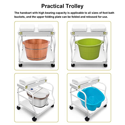 Beauty Salon Nail Or Foot Bath Spa Portable Esthetician Trolley Cart for Foot Rest Pedicure Manicure Funiture Massage Table Salon Supplies 2 Way Use 3 Color Option Elitzia (White)