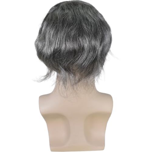 Durable Hair System for Men French Lace Front Fine Mono and Skin PU Around Mens Toupee Human Hair Pieces Natural Hairline Hair Replacement for Men 8x10INCH 1B Black with 50% White hair