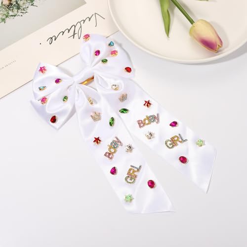 Birthday Hair Bows for Women Crown Birthday Girl Hair Bow Clips Crystal Pearl Star Jeweled Big Hair Bows Pink Bow Satin Hair Ribbons Accessories Gifts Party Favors (Pattern B3)