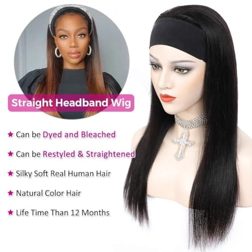 TNICE Headband Wig Human Hair Straight 26 Inch Headband Wigs for Black Women Glueless None Lace Front Human Hair Headband Wig Brazilian Virgin Hair Wigs Human Hair 150% Density Natural Color