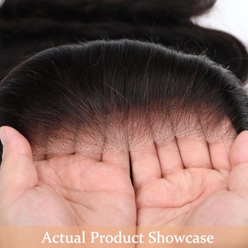 ShowJarlly Small Cap 9x6 Body Wave Lace Front Wigs Human Hair 200% Density Wear and Go Glueless Wigs Human Hair Pre Cut Closure Wig Human Hair for Black Women Natural Black 22 Inch (21.5" - 22.5")