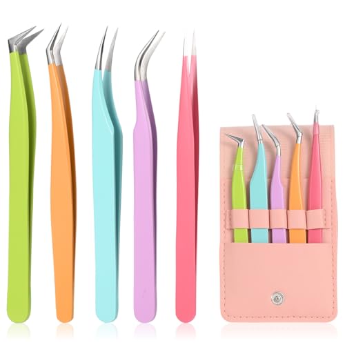 5pcs Eyelash Extension Tweezers High Precision£¬Straight and Curved Volume Lash Tweezers for Extensions£¬lash tweezers for eyelash extensions£¬ Crafting£¬ Girls Women Beginners