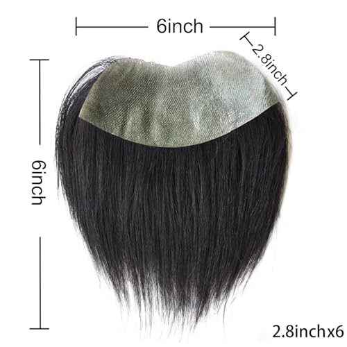 Frontal Hairpiece for Men, Hair Extension Hairline Loss Straight Tape in Human Hair Toppers Replacement Toupee (Natural Black, 2.8"x6", 6")