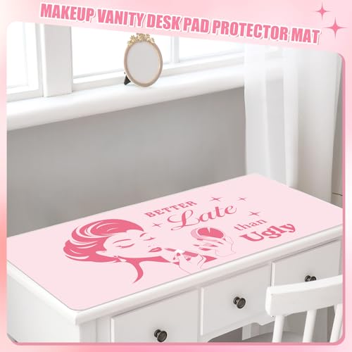 Coquette Makeup Mat for Vanity Top Protector, Dual Sided Leather Vanity Mat Waterproof Mouse Pads Dressing Desk Makeup Table Cover Nonstick Countertop for Women