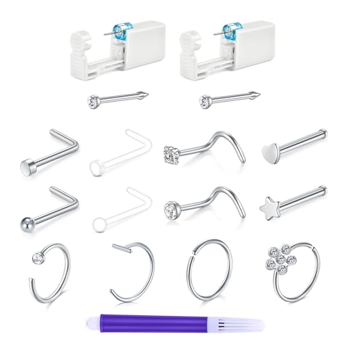 TOKRING Nose Piercing Kit - 2 Packs Self Piercing Gun with Studs & Rings, Disposable Safety Nose Piercing Gun Kit