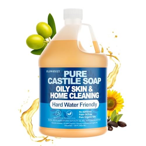 1 Gallon Pure Castile Soap Liquid, Organic Hand Soap Refill, Natural For Hand, Body Wash, Dishes, Home Cleaning Oily Skin, Fragrance Free Vegan Hard Water Friendly - Unscented 1 Gallon