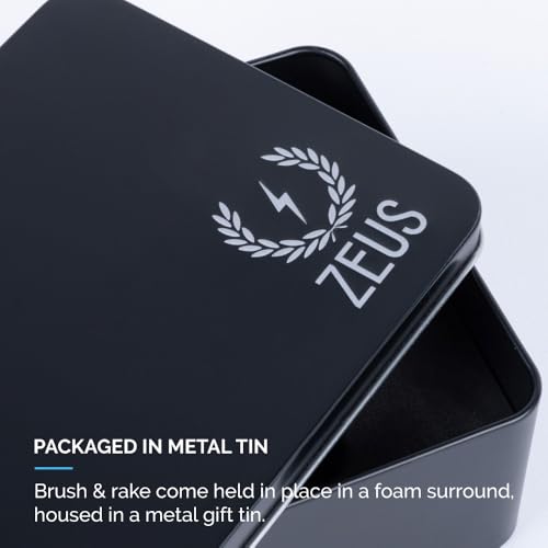 ZEUS Oval Military Beard Brush with Bristle Cleaner, Boar Bristle Beard Brush & Bristle Rake Cleaner Gift Set (Made in Germany) Firm Bristles Q91