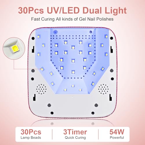 Cordless UV Nail Lamp, 54W Rechargeable UV Light for Gel Nails, Nail Dryer with 3 Timer Modes, Professional Quick Dry Curing Lamp for Salon & Home (Red Diamond)