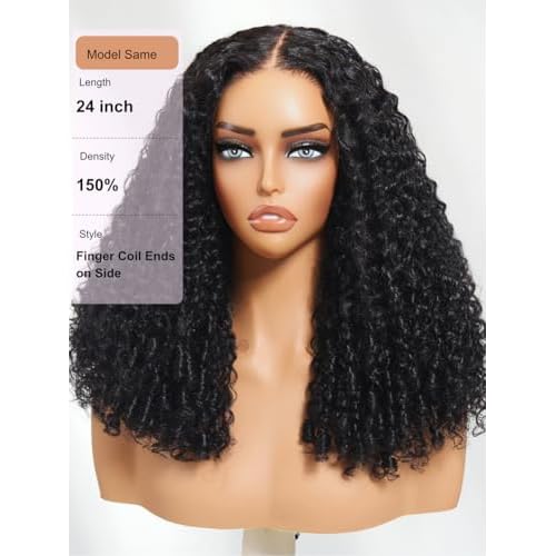 UNICE Bye Bye Knots 7x5 Lace Curly Wig Human Hair with Finger Coil Ends Glueless Pre Plucked Pre Cut Lace Wig 150% Density Beginner Friendly Put On and Go Human Hair Wigs for Black Women 20 inch