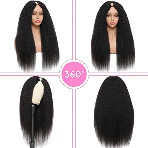 V Part Wig Human Hair Wigs for Black Women Kinky Straight V Part Wig 12A Virgin Hair Half Wigs for Women No Lace Upgrade U Part Human Hair Wigs Full Head Clip in Half Wig V Shape Wigs (24 inch)