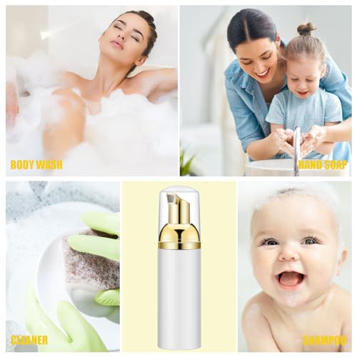 Lil Ray 100PCS White Foam Bottle with Gold Pump, Empty Travel Foaming Dispensers for Hand Soap,Lash Shampoo(2 Oz)
