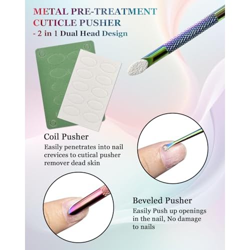 Dual Ended Cuticle Remover, Pre-treatment Cuticle Pusher with Loop Cuticle Pusher Removing, Stainless Steel Cuticle Nail Tool with 100#/240# Grit Nail Files and 1p Storage Bags, For Salon & Home Use