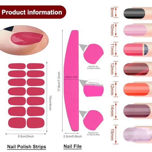 SILPECWEE 560 Pieces 40 Sheets Nail Polish Strips, Red Nail Stickers Full Nail Wraps for Women, Self Adhesive Gel Strips Manicure Design, Fingernail Sticker Nails with File