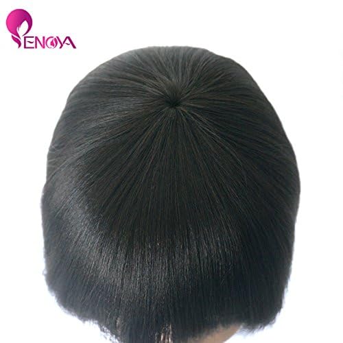 Enoya Bob Wig Human Hair Wear and Go Glueless None Lace Front Wigs with Bangs, Light Yaki Straight Full Machine Made Wig 180% Density Short Bob Wigs for Black Women (10" Color #1)