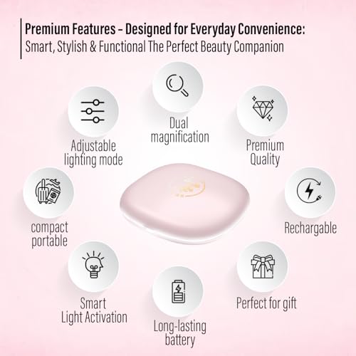 4" LED Compact Mirror ? 1x & 10x Magnification | Travel Makeup Mirror with Adjustable Lighting | Handheld & Pocket-Sized Portable Mirror with Protective Pouch (Pink)