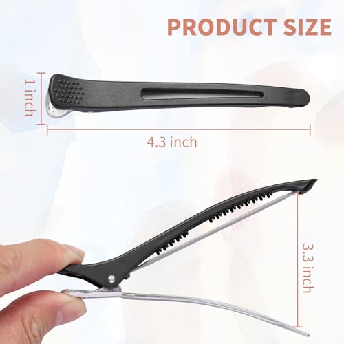 6 Pack Professional Hair Clips for Styling Sectioning, Non Slip Duck Billed with Silicone Band, Hair Roller Clips No Crease - Length 4.3'' for Salon and Home Haircuts(Black)