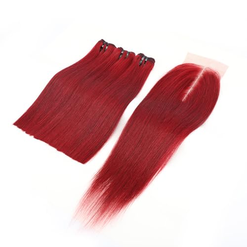 99j Bone Straight Vietnam Virgin Human Hair 3 Bundles with Kim K 2 * 6 Closure, Best Raw Hair 15A Hair Extension Burgundy, 100% Unprocessed Premium Raw Hair for Black Women (12''12''12'' + 10'')