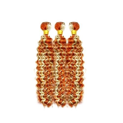 16 18 20 Inch Ginger Bundles Human Hair Deep Wave Bundle P350/613 Highlight Blonde 3 Bundles 300g/Pack Unprocessed Brazilian Virgin Hairs Double Weft Weaves Hair Extensions