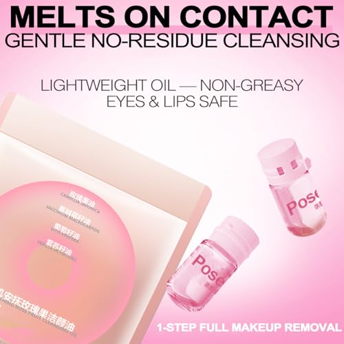 Natural Makeup Remover OLI,Makeup Remover Oil Mini and Gentle Cleansing Remover Oil for All Skin Types-Nourishing and Gentle,Individually Packaged -Travel-Friendly(Rose 20 Pcs)