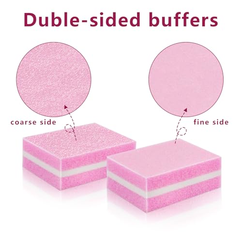 Nail Buffer Block, Dual Grit Sponge Nail File for Nail Sanding, 4 Piece Pink Manicure Tools for Nail Sanding and Manicure, Ideal for Nail Salons and Home Use