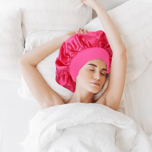 Lawie 8 Pack Colors Satin Lined Silky Sleeping Bonnets Shower Caps Curly Long Hair Protector Night Large Adjustable Wide Brim Band Sleep Hats Hair Wraps for Women Girls (Feminine Colors)