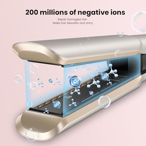 Hair Straightener - 2 in 1 Wet to Dry Hair Dryer and Straightener with High-Speed Airflow + Rapid Heat-Up + Customizable Temperature + LCD Display & Auto Shut-Off + No Heat Damage (Gold)