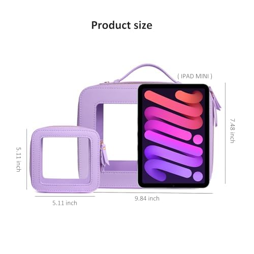 Clear Makeup Bags TSA Approved Toiletry Bag with Handle Large Opening, Clear Toiletry Bags for Carry-on Traveling Travel Car Essentials Orangizer Storage, Leather Cosmetic Bag (Purple, Mini&Large)