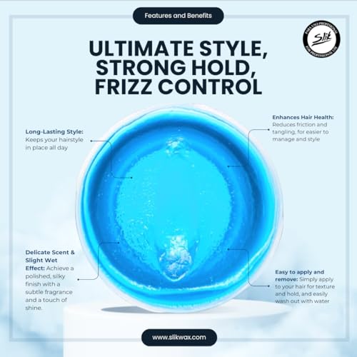 SLIK Aqua Wax Water-Based Hair Styling Wax - Strong Hold, Frizz Control, Easy Wash Out - Unisex for Men, Women, Teens, and Kids (140g / 4.9oz)
