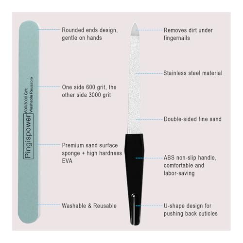 Nail File, 10PCS Professional Reusable Nail Files and Buffers 600/3000 Grit for Natural Nails, Double Sided & Washable Manicure Tools Kit for Women Home & Salon