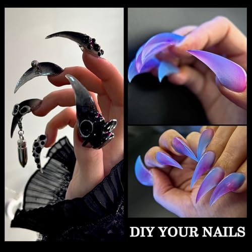 Curved Stiletto Nail Dual Forms for Poly Gel Extension of 3D Eagle Claw, Hawk Shape Full Cover Acrylic Nail Forms, Reusable Nail Molds for Halloween Nail Art Design 140 Pcs 14 sizes