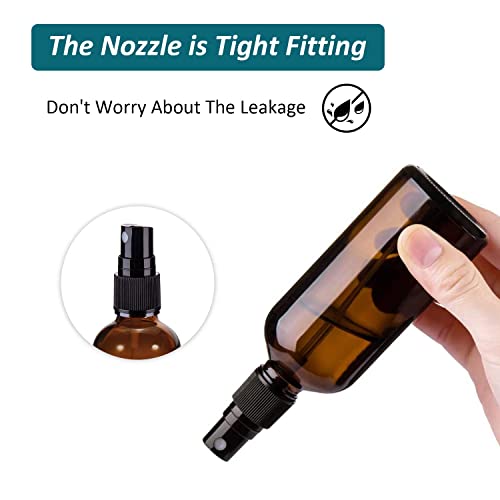 4 oz Amber Glass Spray Bottles for Essential Oils, Small Empty Fine Mist Spray Bottle,2 Pack with Funnel Dropper