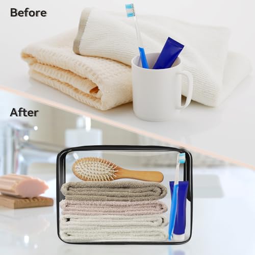 TISRATOK 16 PCS Clear Makeup Bag, Travel Essentials Toiletry Bag, Transparent PVC Cosmetic Organizer Toy Storage Pouch for Women Men - Black,Medium