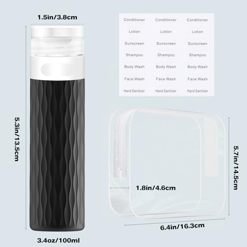 Travel Bottles for Toiletries, TSA Approved 3.4oz Travel Size Containers, BPA Free Leak Proof Silicone Traveling Bottles, Refillable Travel Essentials Kits for Shampoo Conditioner(4 Pack)-A