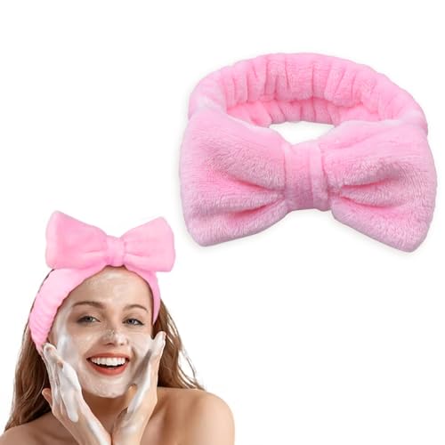 Spa Headbands,Makeup Headbands for Women,Facial Headband Bulk,Soft Coral Fleece Headband for Makeup,Cosmetic Head Wraps,Bow Hair Bands for Face Washing Shower Skin Care (pink, 25pcs)
