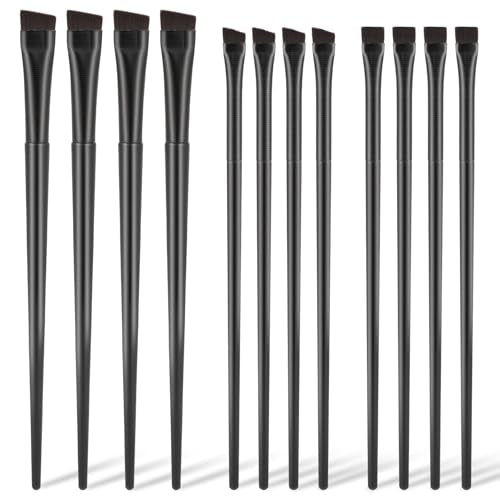 12 Pack Angled Eyeliner Brush Set Eyebrow Brushes, Flat Eyebrow Tint Brush, Ultra Thin Makeup Brush, Fine Slanted Eyebrow Brush Applicator, Eye Makeup Brush Applicator